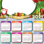 Calendário 2021 Feliz Natal Papai Noel Moldura