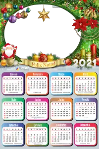 Calendário 2021 Feliz Natal Papai Noel Moldura