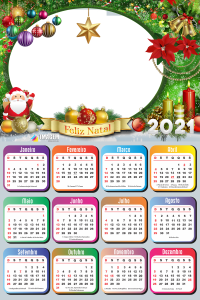 Calendário 2021 Feliz Natal Papai Noel Moldura