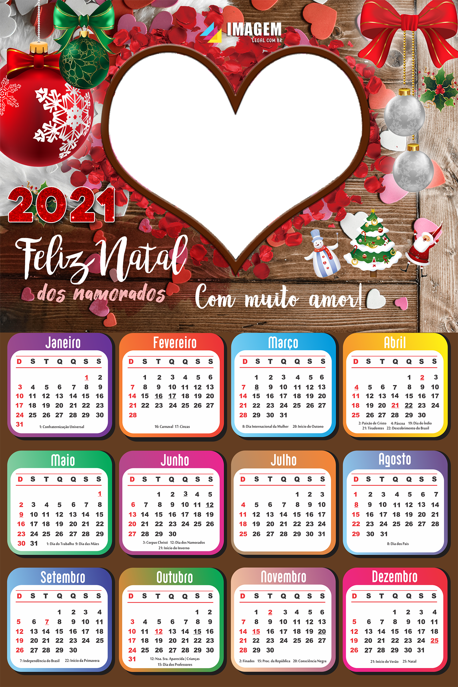Calendário 2021 Feliz Natal para Namorados PNG