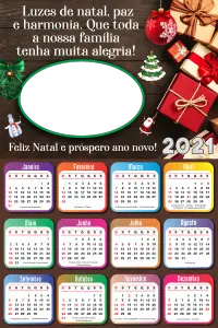 Calendário 2021 Luzes de Natal Paz e Harmonia PNG