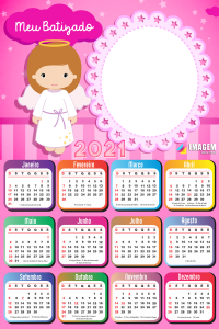 Calendário 2021 Meu Batizado Rosa para Meninas