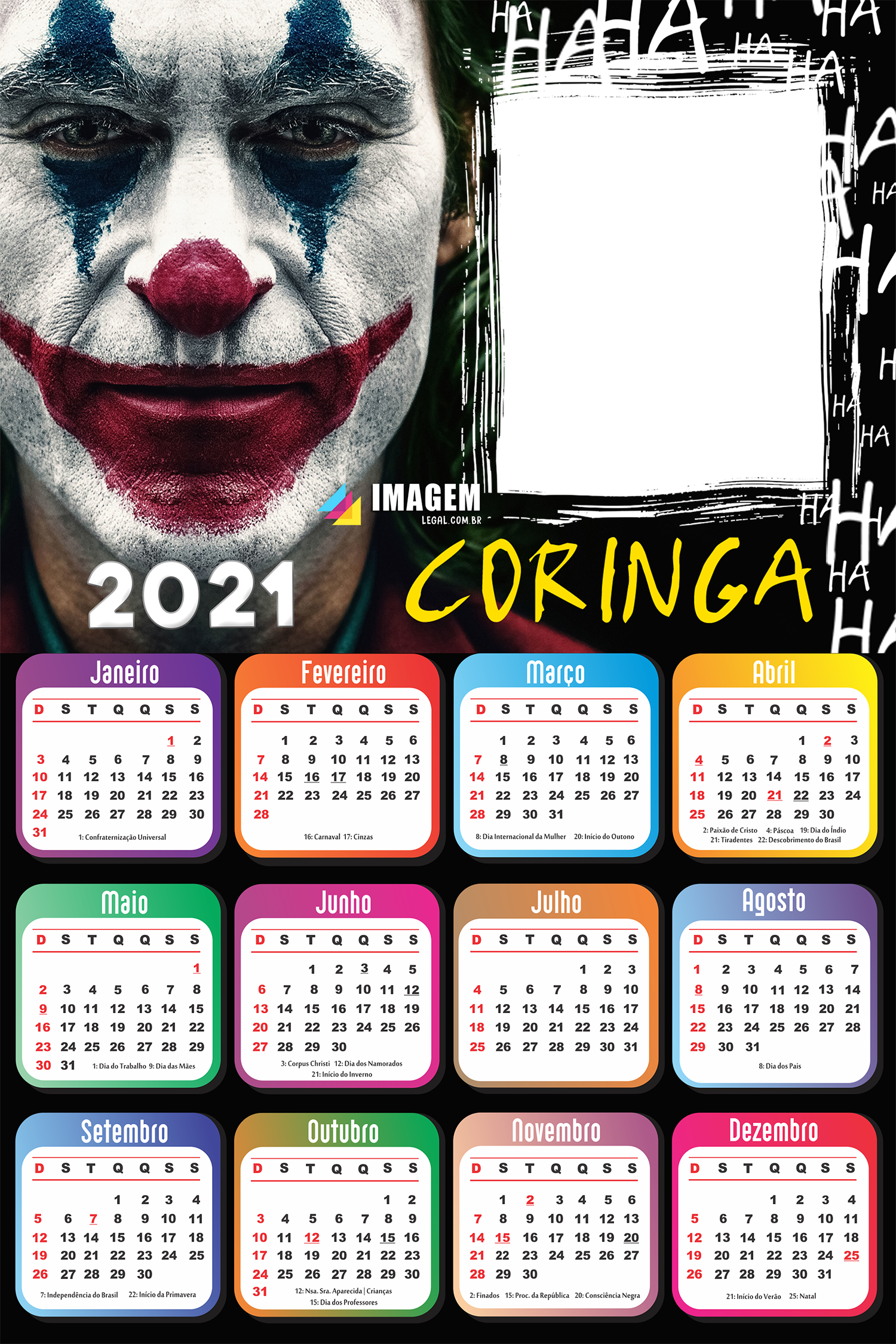 Calendário 2021 PNG do Coringa