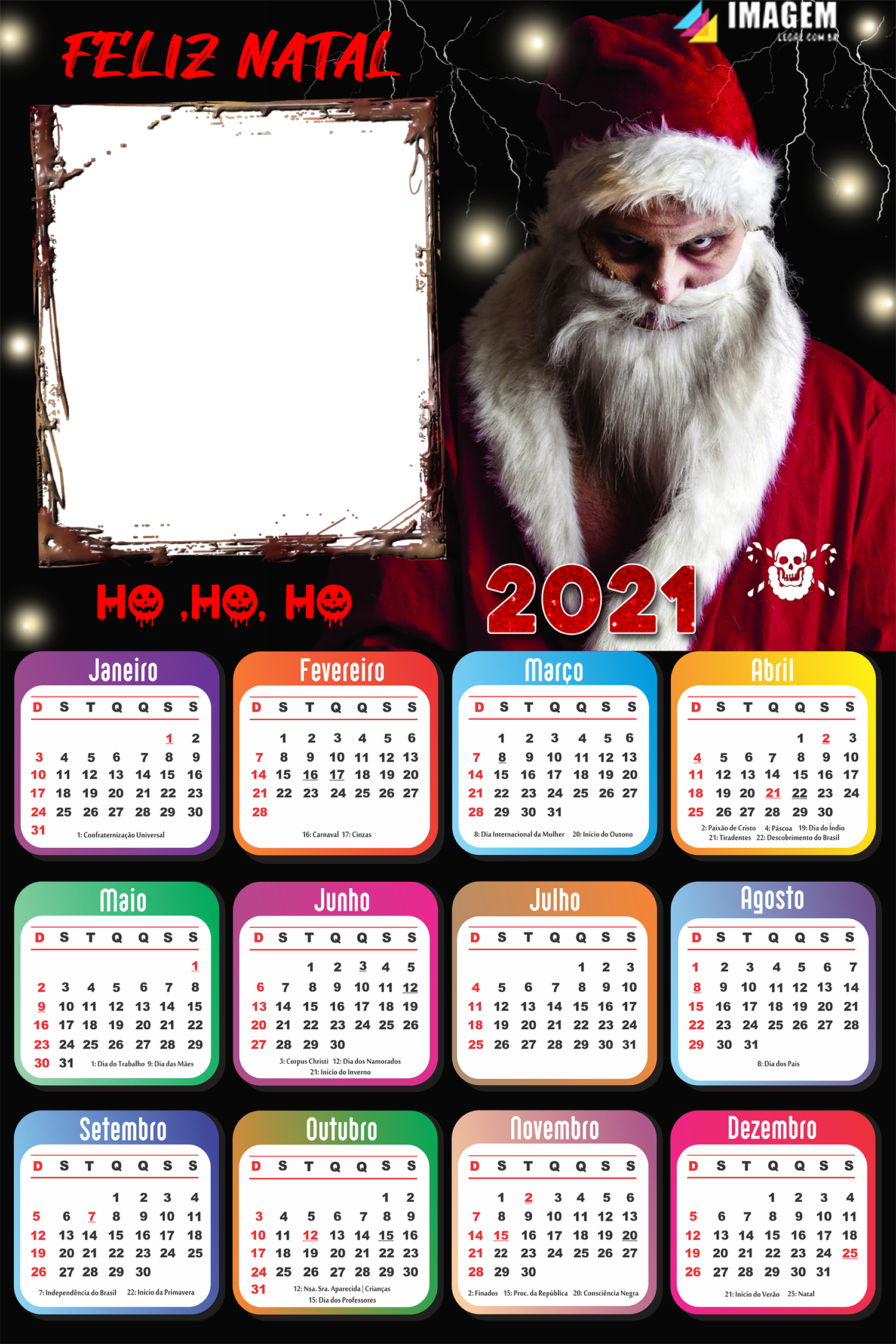 Calendário 2021 Papai Noel Malvado PNG