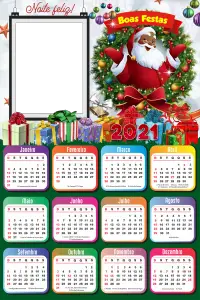 Calendário 2021 Papai Noel Negro Moldura