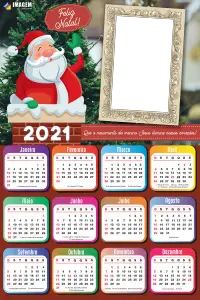 Calendário 2021 Papai Noel na Chaminé PNG