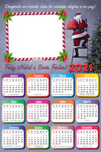 Calendário 2021 Papai Noel na Escada PNG