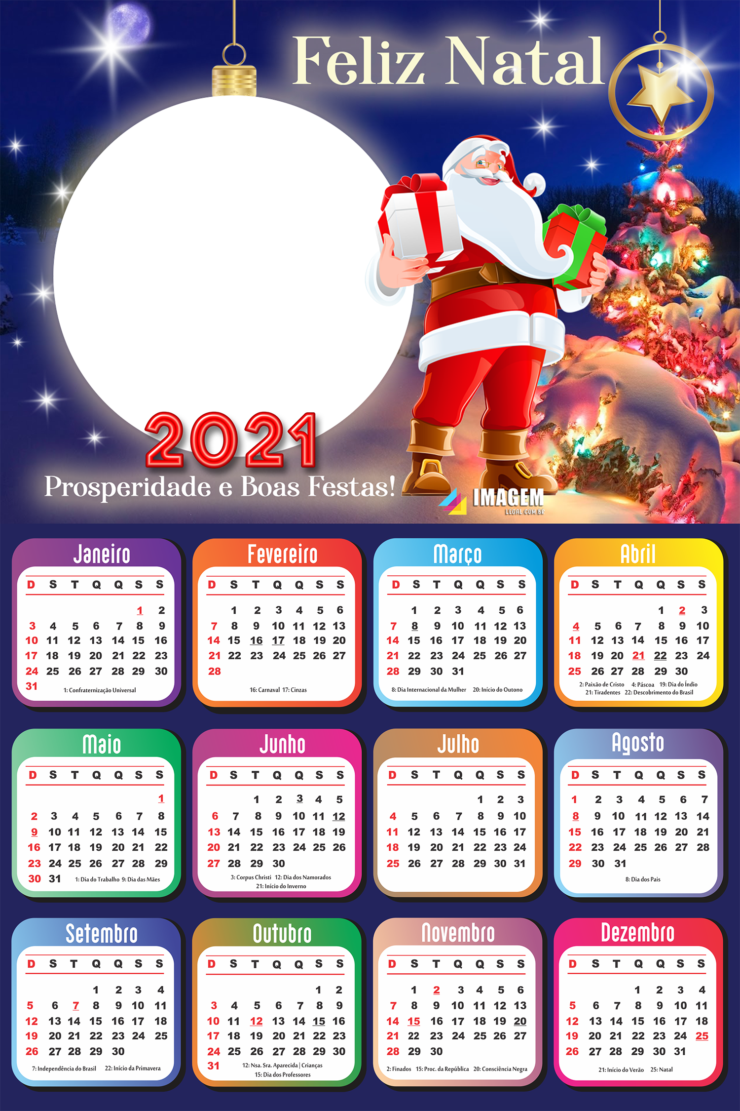 Calendário 2021 Prosperidade e Boas Festas Moldura