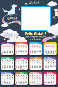 Calendário 2021 Unicórnio Feliz Natal PNG