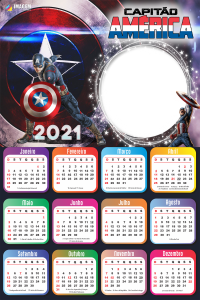 Calendário 2021 do Capitão América Moldura PNG