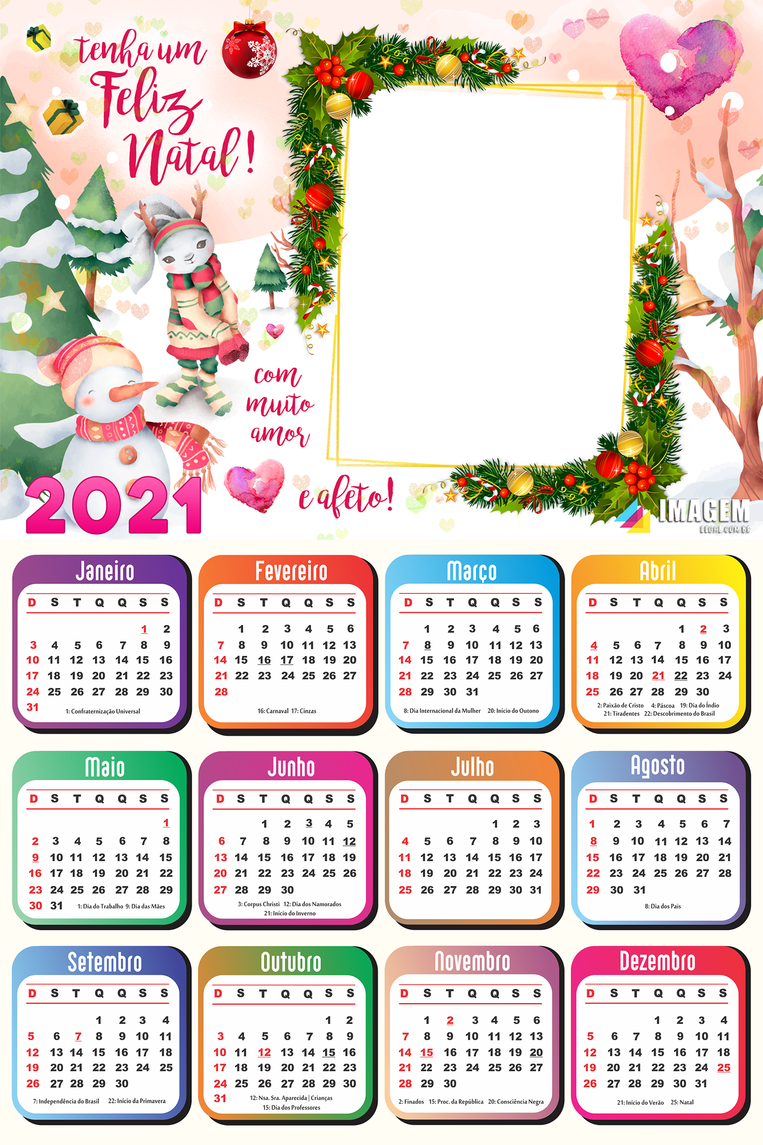 Moldura Calendario 2021 Feliz Natal Com Muito Amor Imagem Legal