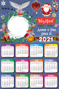 Moldura Calendário 2021 Amor e Paz para Você