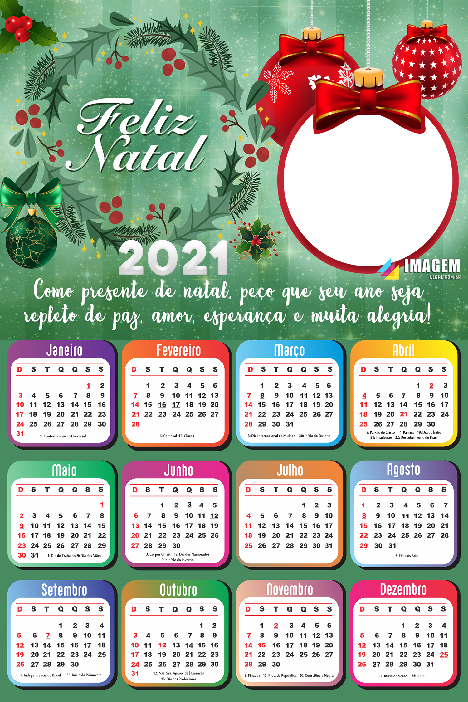 Moldura Calendário 2021 Como Presente de Natal PNG