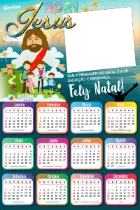 Moldura Calendário 2021 Feliz Natal Jesus PNG