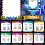 Moldura Calendário 2021 Papai Noel Azul PNG