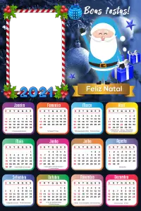 Moldura Calendário 2021 Papai Noel Azul PNG