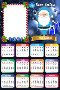 Moldura Calendário 2021 Papai Noel Azul PNG