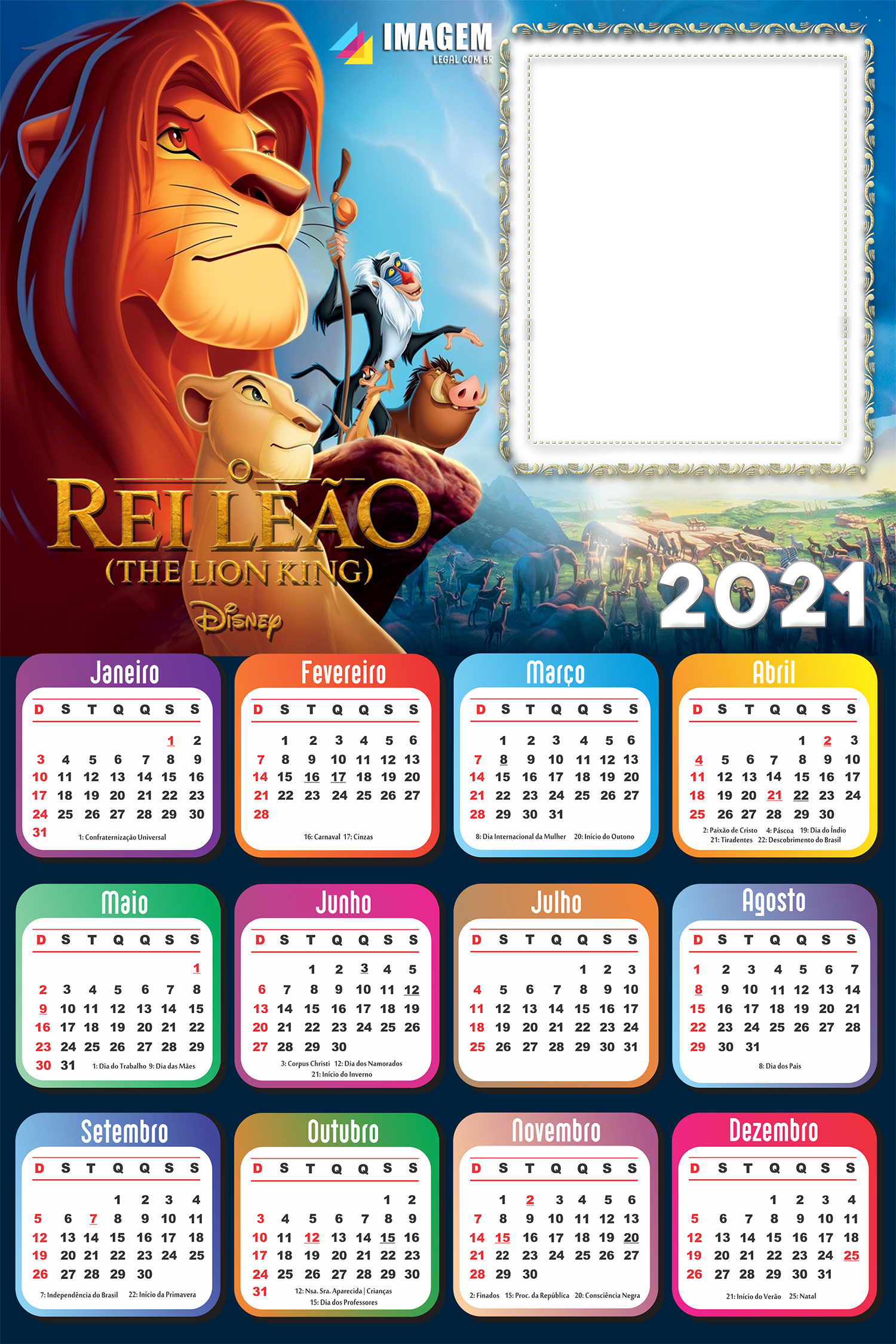 Moldura Calendário 2021 Rei Leão