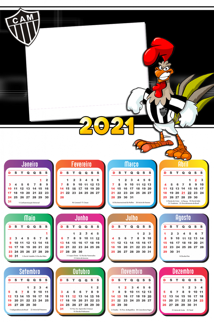 Calendário 2021 Galo Atlético Mineiro PNG | Imagem Legal