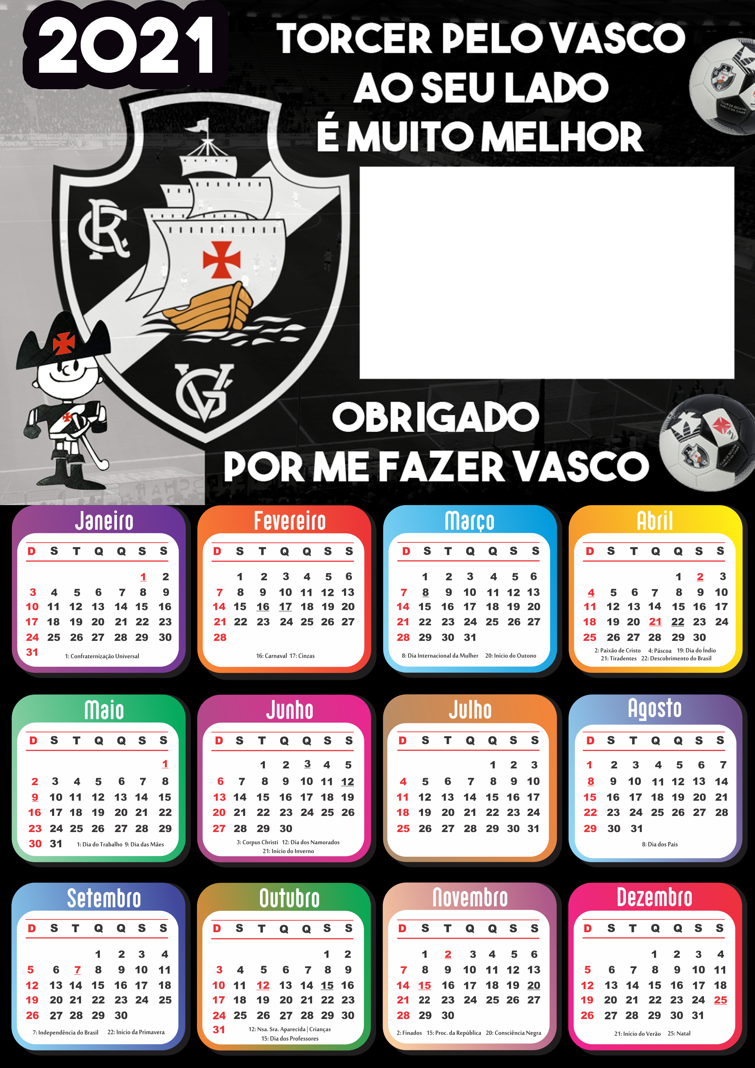 Calendário 2021 Vasco da Gama Moldura PNG | Imagem Legal
