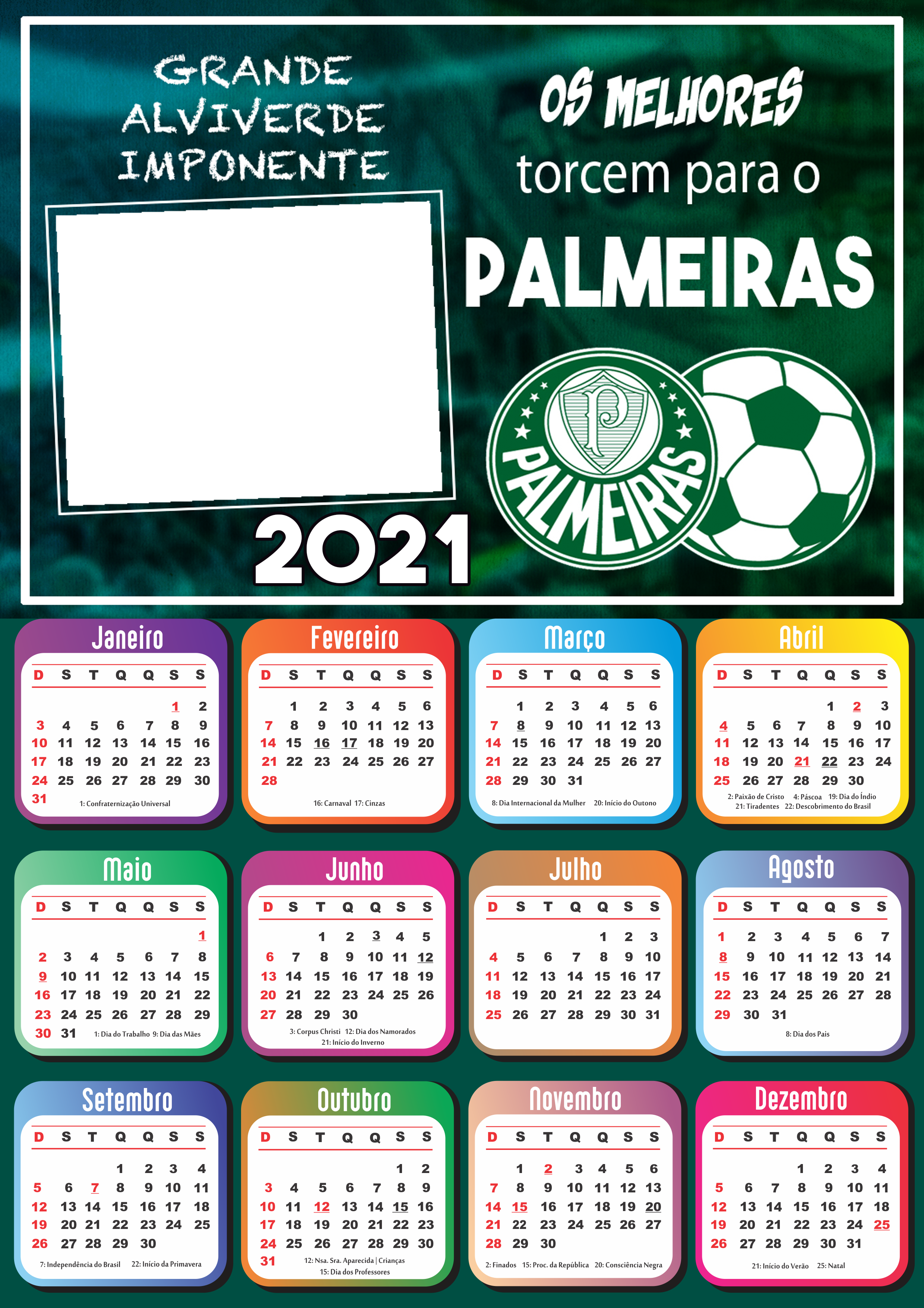 Calendário 2021 Palmeiras Moldura PNG