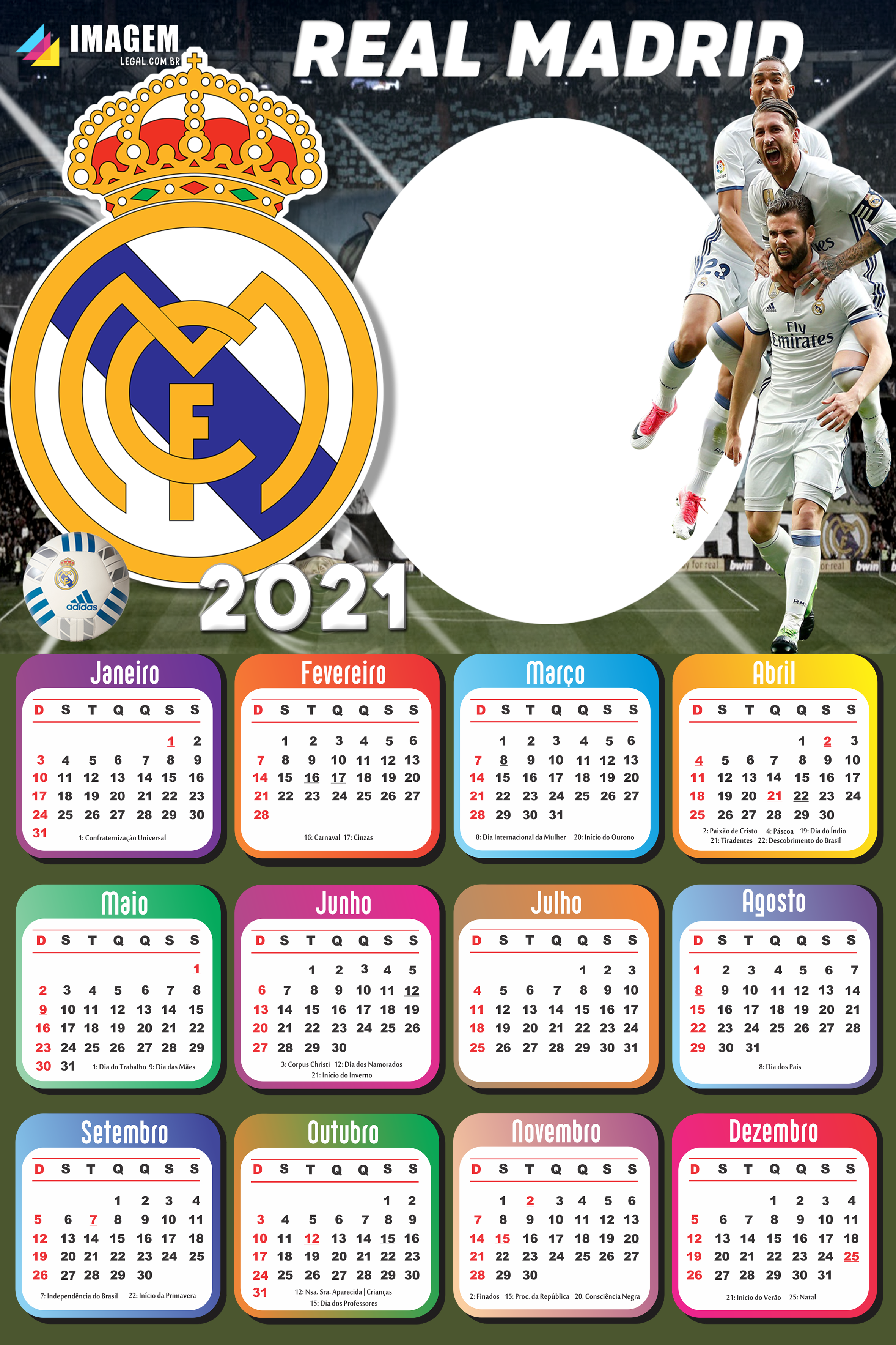 Moldura Calendário 2021 Real Madrid PNG Imagem Legal