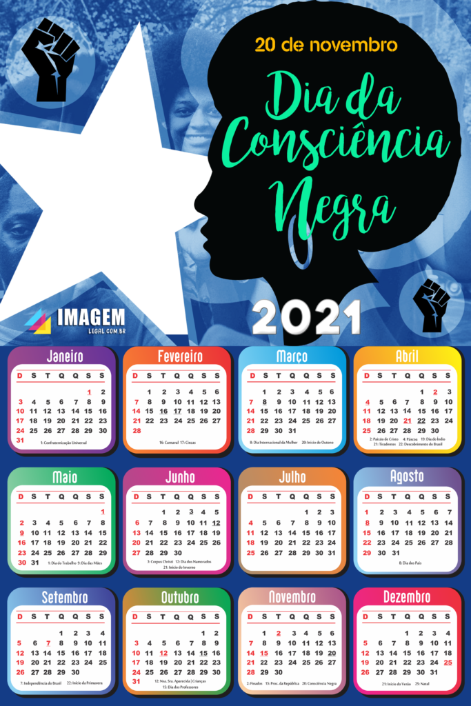 Calendário 2021 Dia Da Conciência Negra 20 De Novembro Imagem Legal