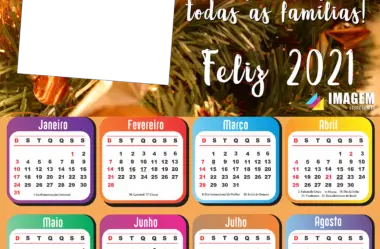 Calendário 2021 PNG de Feliz Ano Novo para Foto Moldura