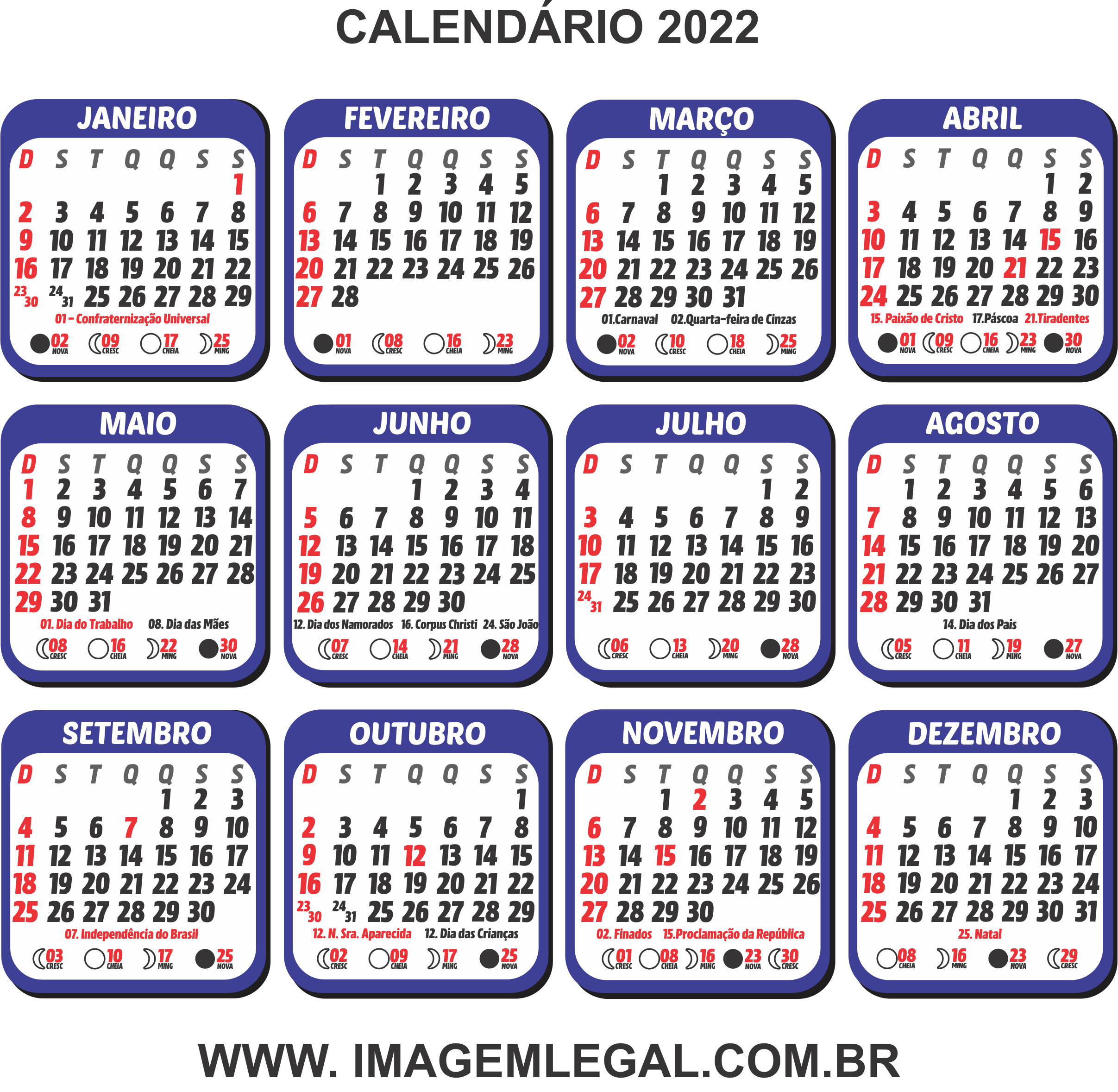 Calendário 2022 Com Feriados Nacionais Calendario Lunare Maggio