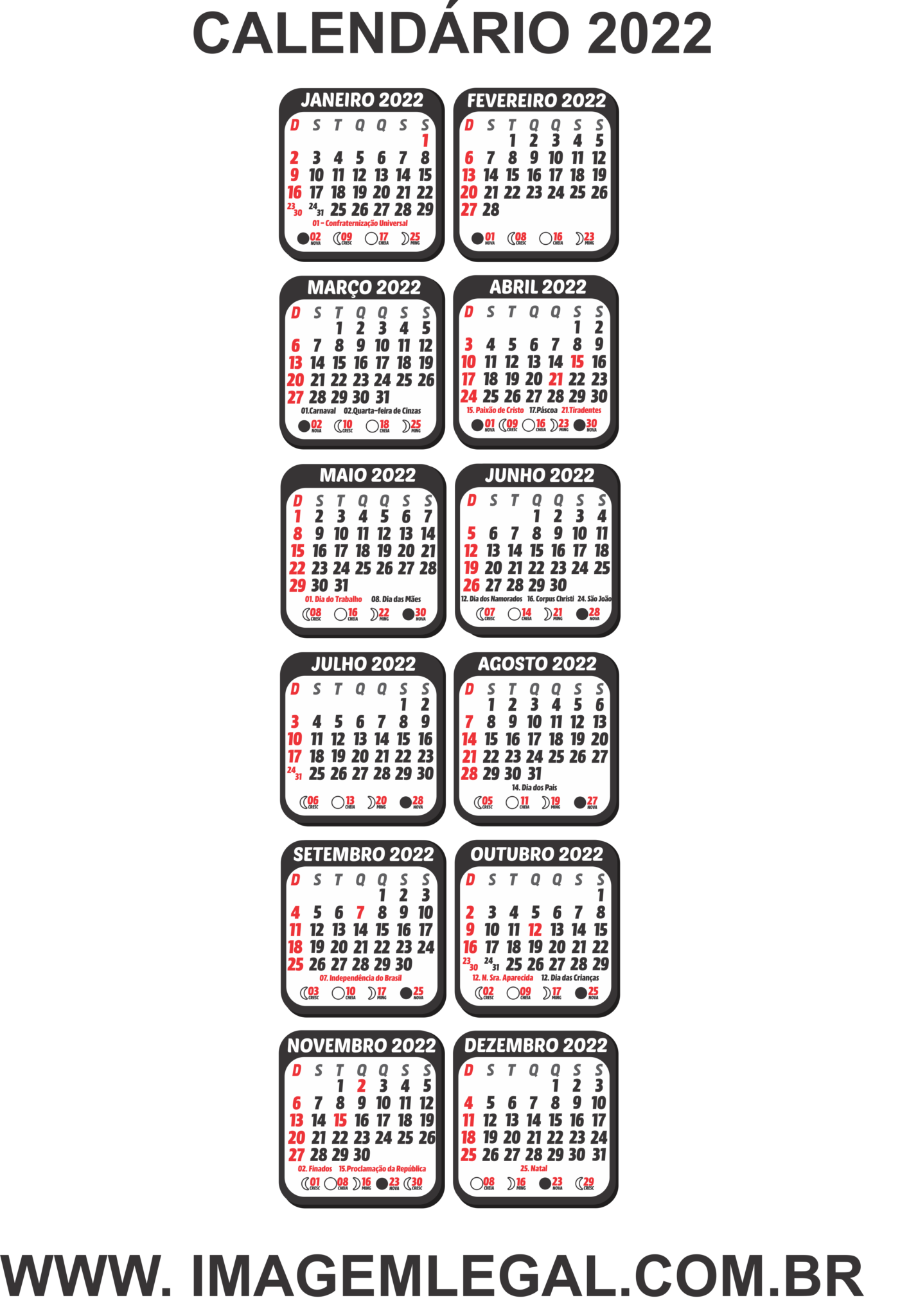 Calendário 2020 Png Preto E Branco Vertical 2x6 Imagem Legal
