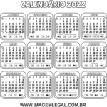 Calendário 2022 para Colorir e Imprimir