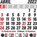 Calendário 2022 Abril com Feriados e Fases da Lua
