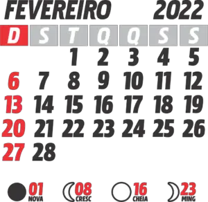 Calendário 2022 Janeiro com Fases da Lua