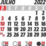 Calendário 2022 Julho com Feriados e Fases da Lua