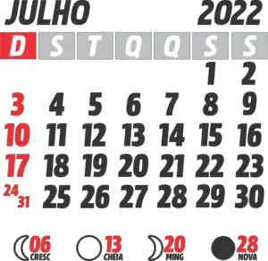 Calendário 2022 Julho com Feriados e Fases da Lua