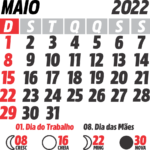 Calendário 2022 Maio com Feriados e Fases da Lua