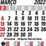 Calendário 2022 Março com Feriados e Fases da Lua