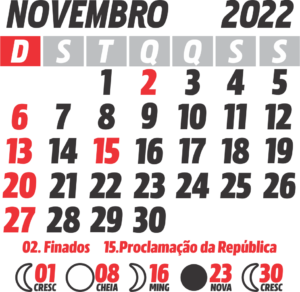 novembro • november 2022  Calendário, Calendário novembro