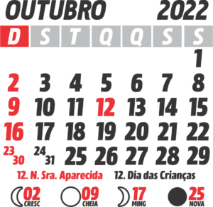 Calendário 2022 Outubro com Feriados e Fases da Lua