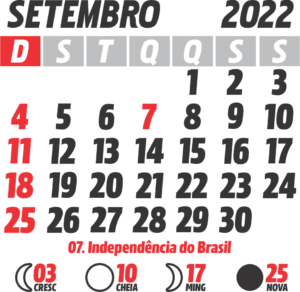 Calendário 2022 Setembro com Feriados e Fases da Lua