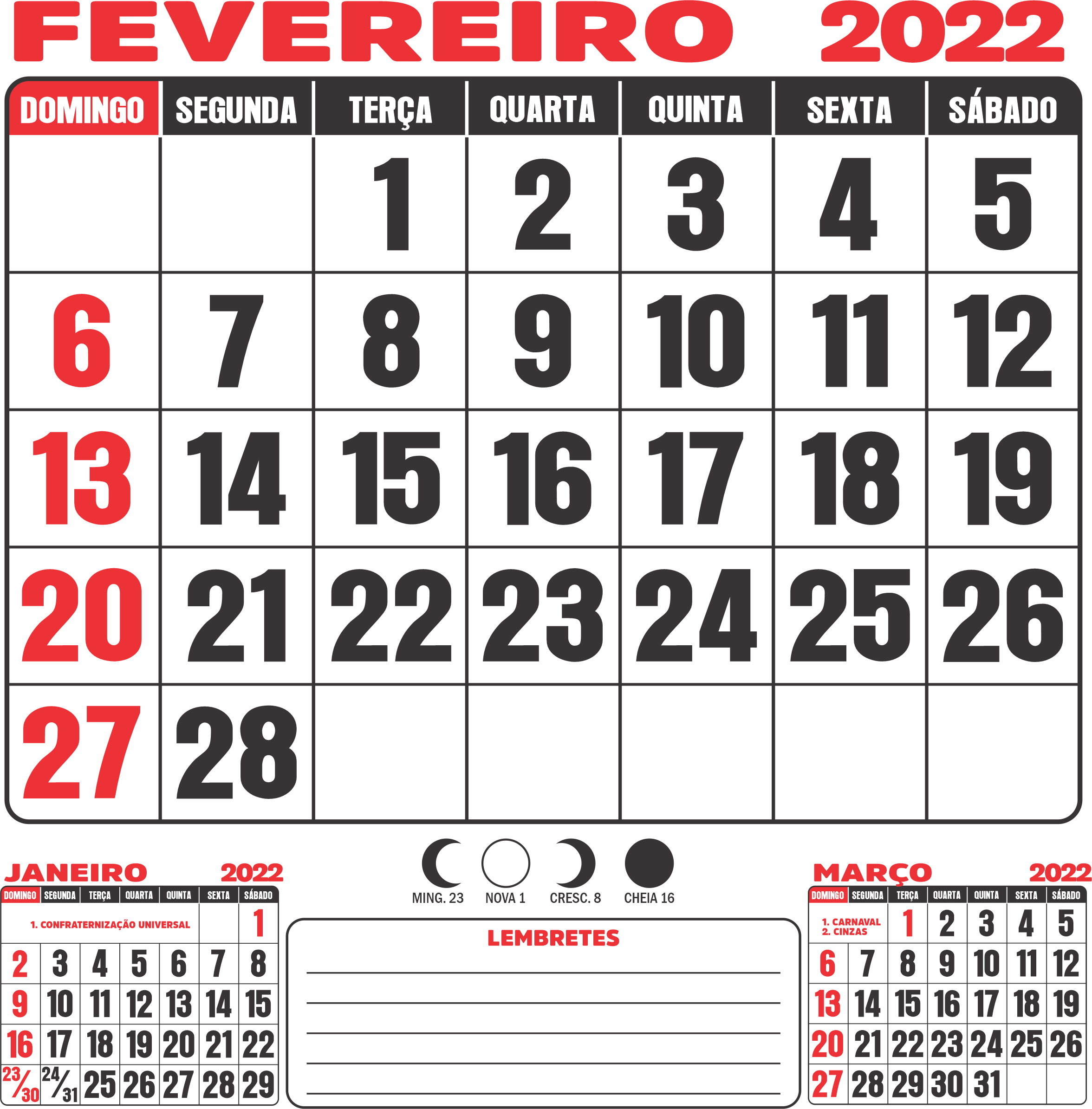 Fevereiro 2022 Calendario Imagem Legal