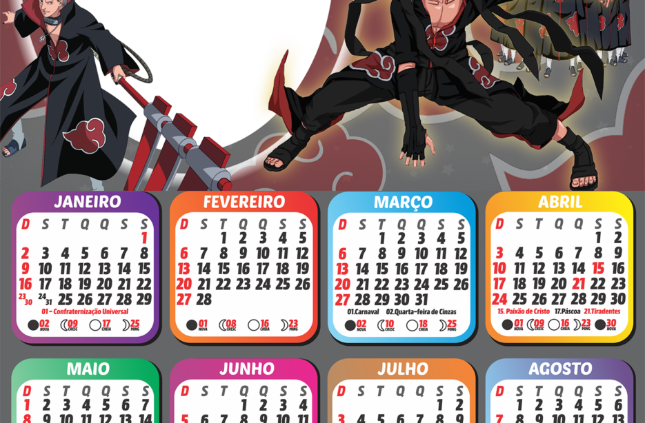 Calendário 2022 Akatsuki Moldura em PNG - Imagem Legal