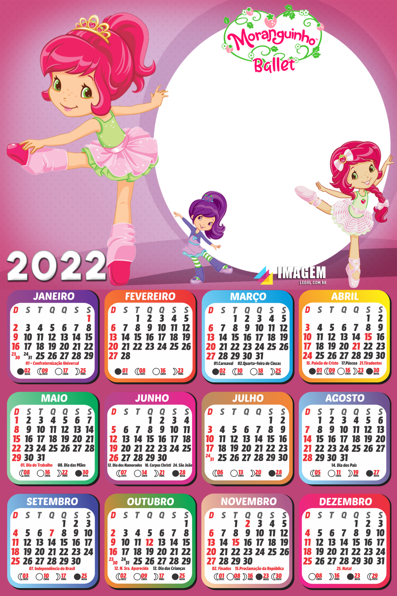 Calendário 2022 Infantil PNG para Montagem de Fotos | Imagem Legal