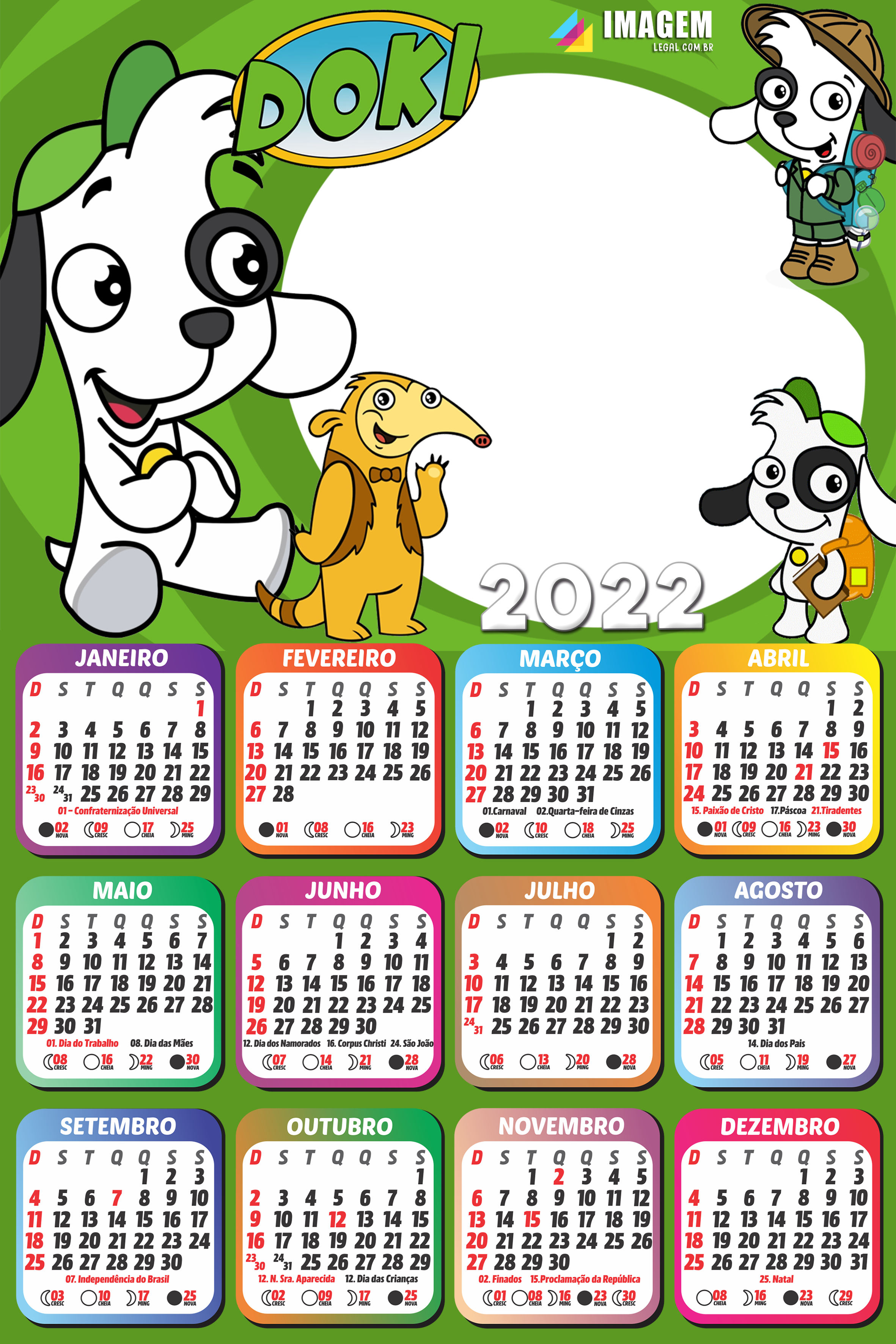 Calendário 2020 Infantil em PNG para Montagem de Fotos