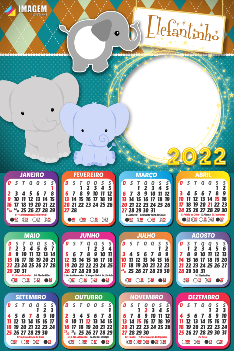Calendário 2022 Infantil PNG para Montagem de Fotos | Imagem Legal