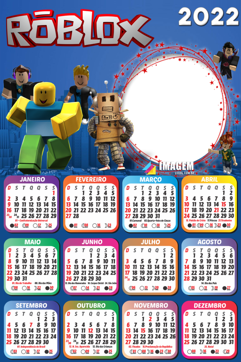 Calendário 2022 Roblox Moldura PNG Grátis Imagem Legal