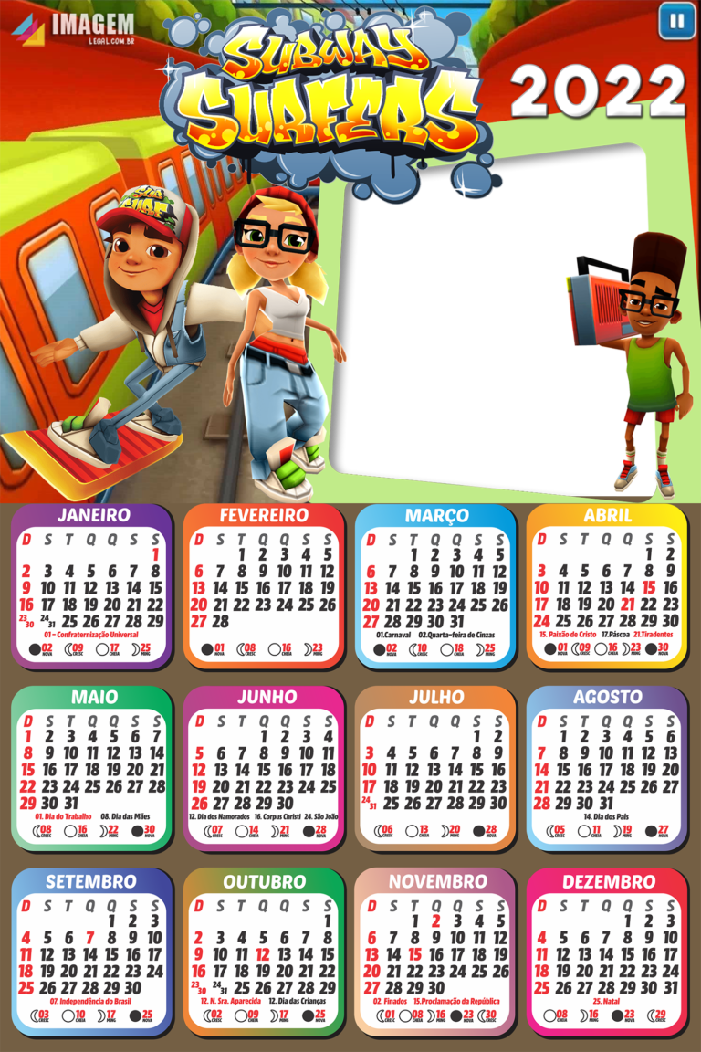 Calendário 2022 Subway Surfers Montagem Digital - Imagem Legal