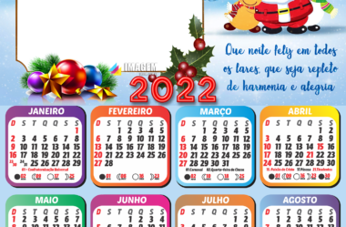 Calendário 2022 Feliz Natal e Papai Noel Molduras em PNG