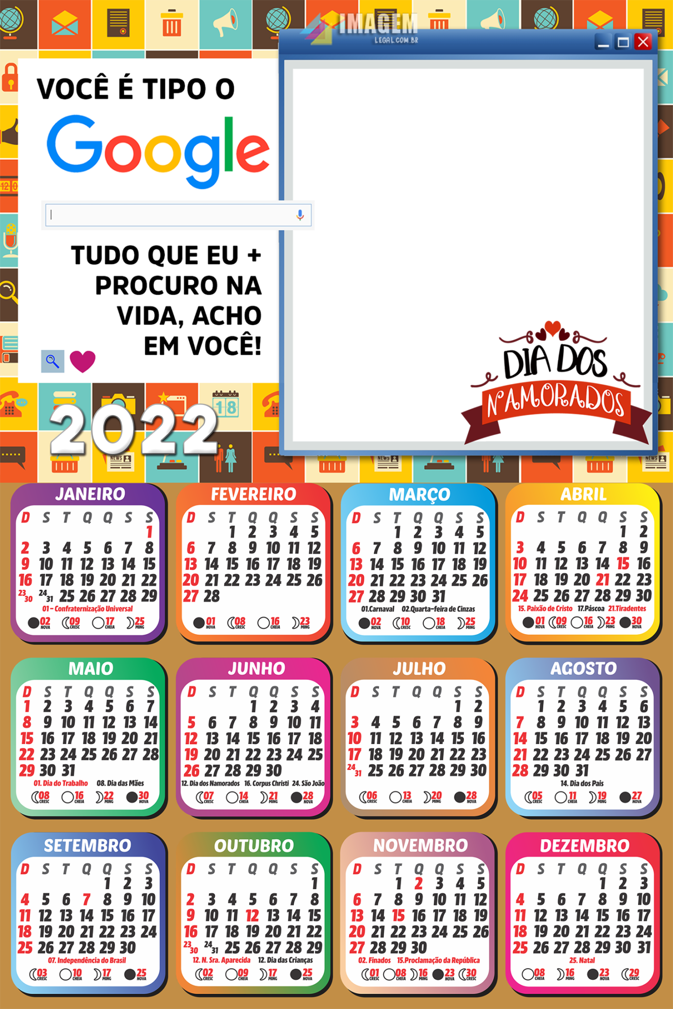 Calendário 2022 Dia dos Namorados Tipo Google - Imagem Legal