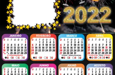 Calendário 2022 Feliz Ano Novo Réveillon Molduras para Foto